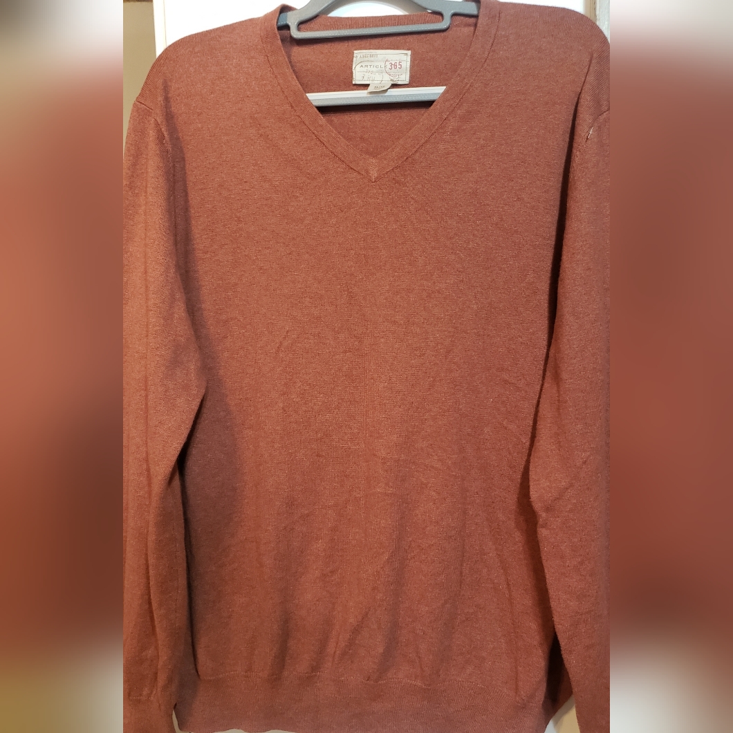 Men Xl Cashmere Cotton Blend Sweater V-Neck Long Sleeve Soft Preppy Rustic Tan